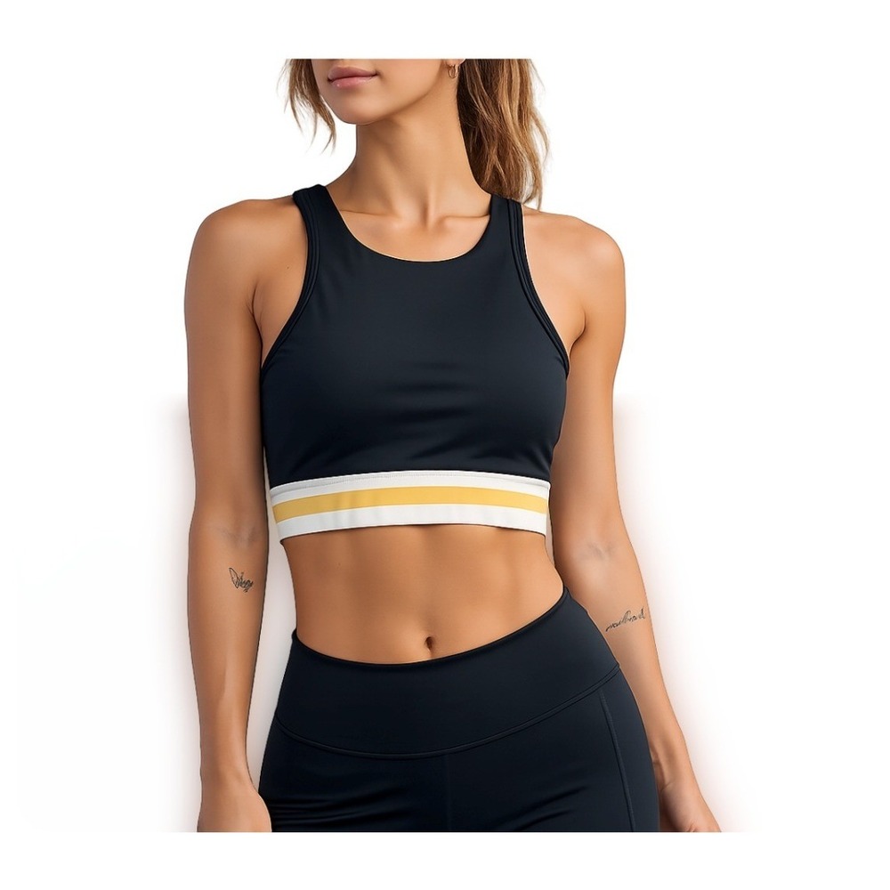 Anthropologie Wilo XS Navy Blue High Neck Racerback‎ Crop Top Bra Work Out